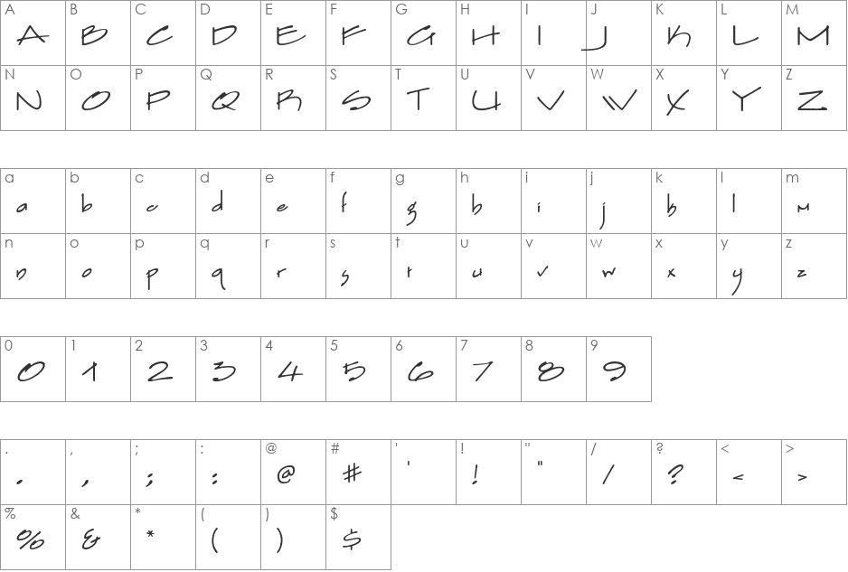 Frizbee font character map preview