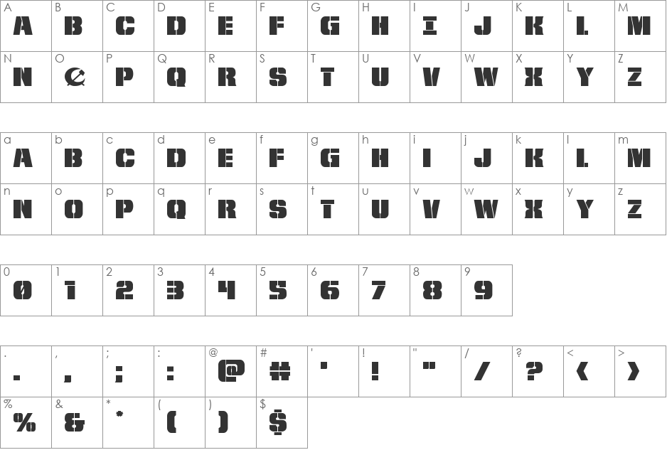 From BOND With Love Expanded font character map preview