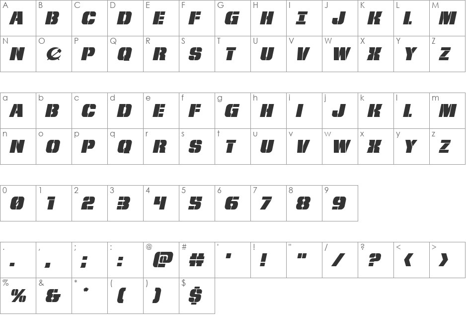 From BOND With Love Expanded Italic font character map preview