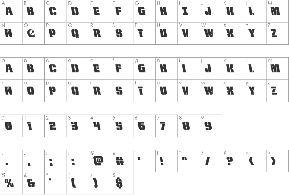 From BOND With Love Leftalic font character map preview