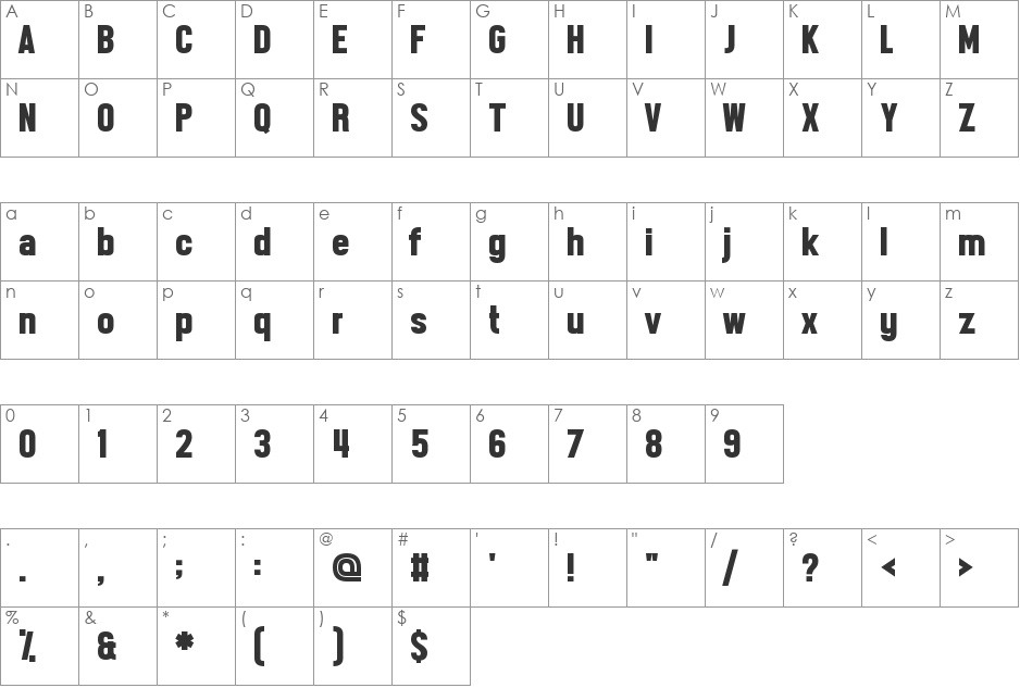 Front Page Neue font character map preview