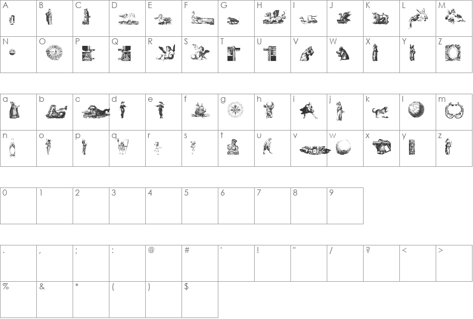 frontispiece font character map preview