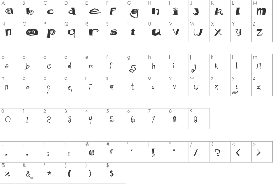 Frost Free font character map preview