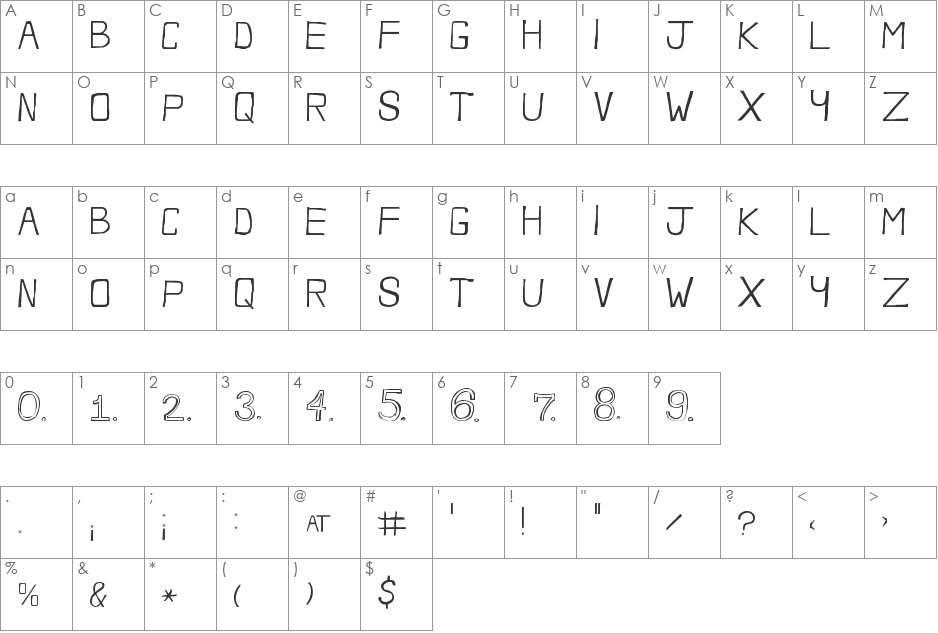 FrozenRita font character map preview