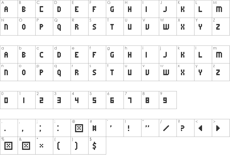 Fruity microfont font character map preview