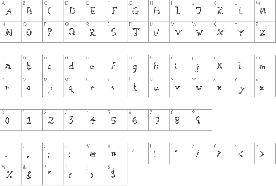 FSO clack font character map preview