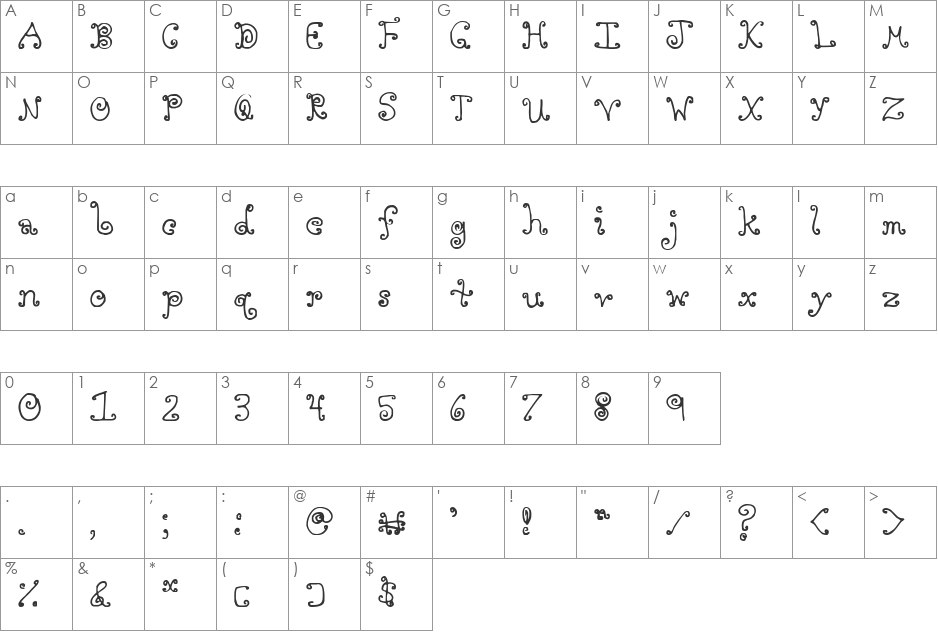 FSO entwined font character map preview