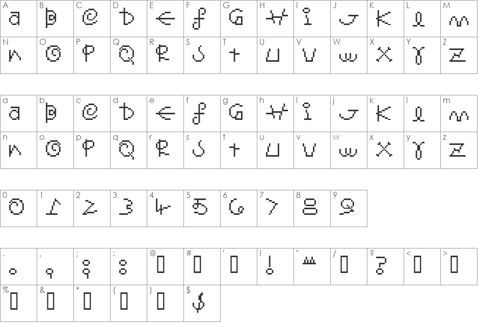 FSO secret herb font character map preview