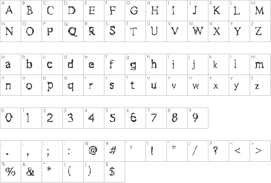 FStein font character map preview
