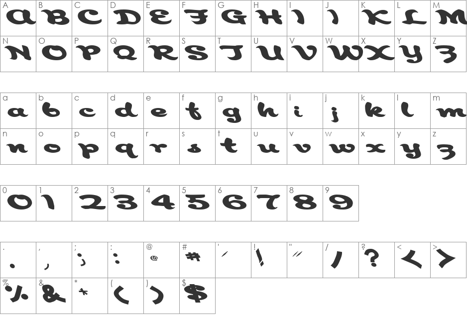Aborigianl font character map preview