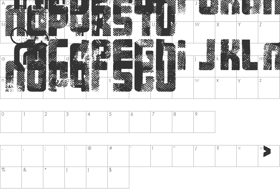 FT 3 the hard way Overrun font character map preview