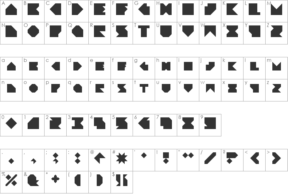 Angleblock font character map preview