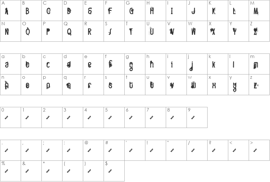 FT Twisted Ontogenesis font character map preview