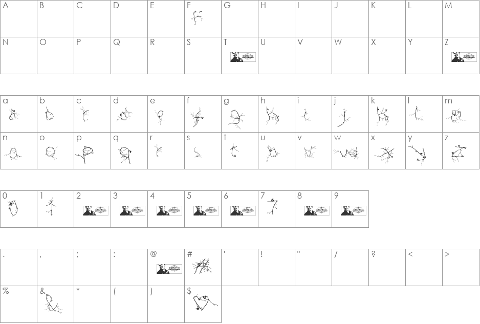 FTF Hutan Rantingee font character map preview