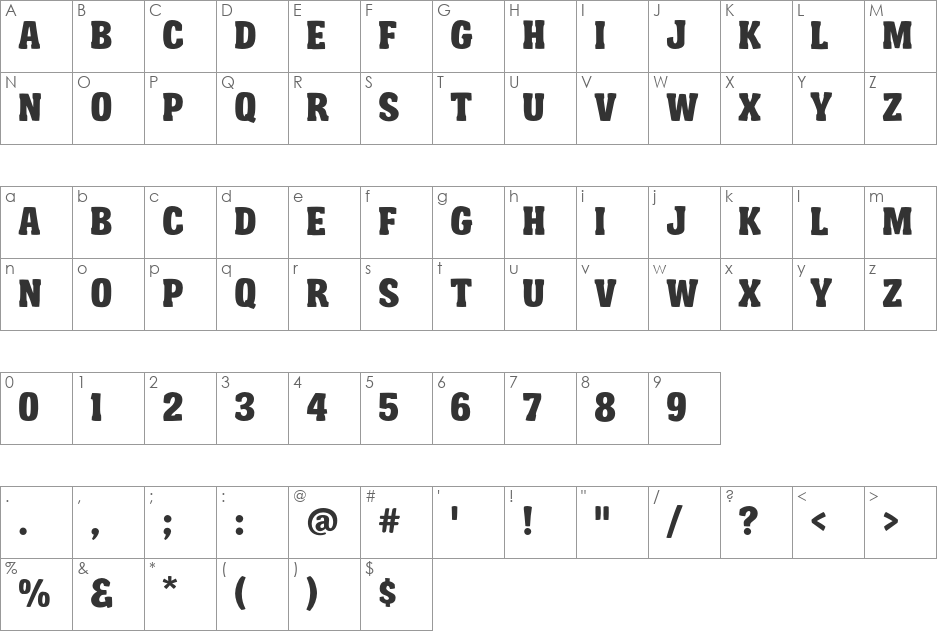 FTY Garishing Worse NCV font character map preview
