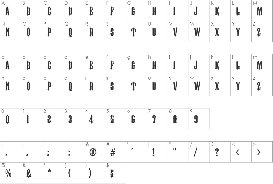 FTY IRONHORSE NCV font character map preview