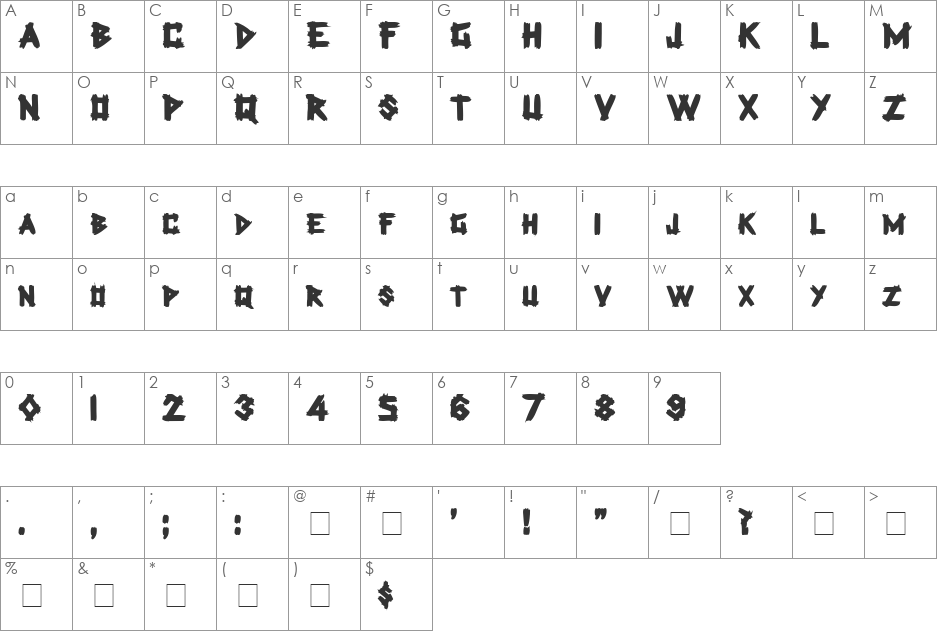Angles font character map preview