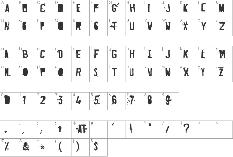 Fucked Plate font character map preview