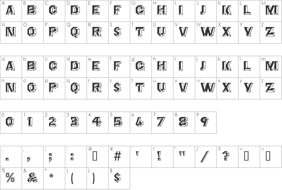 Angles MF font character map preview