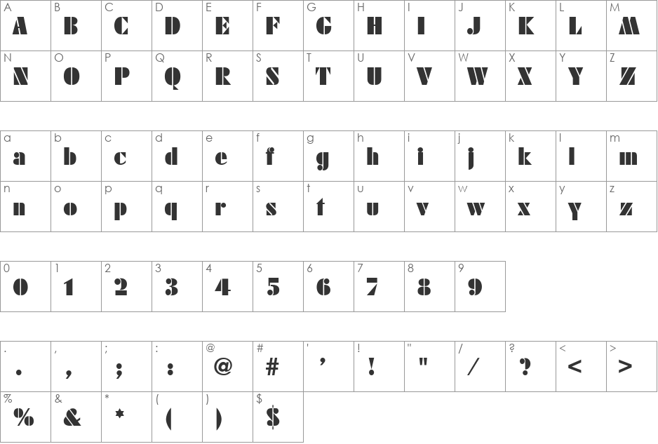FujiyamaBlack font character map preview
