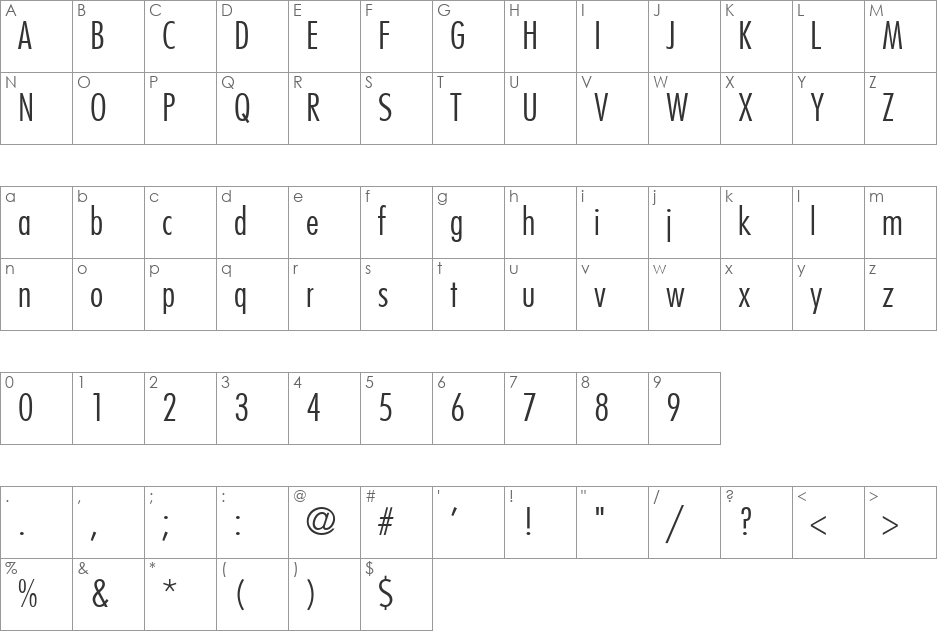 FujiyamaLight font character map preview
