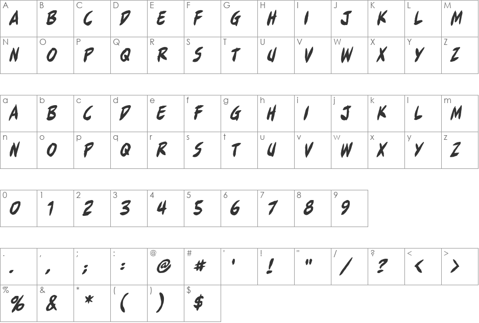 Full Bleed BB font character map preview