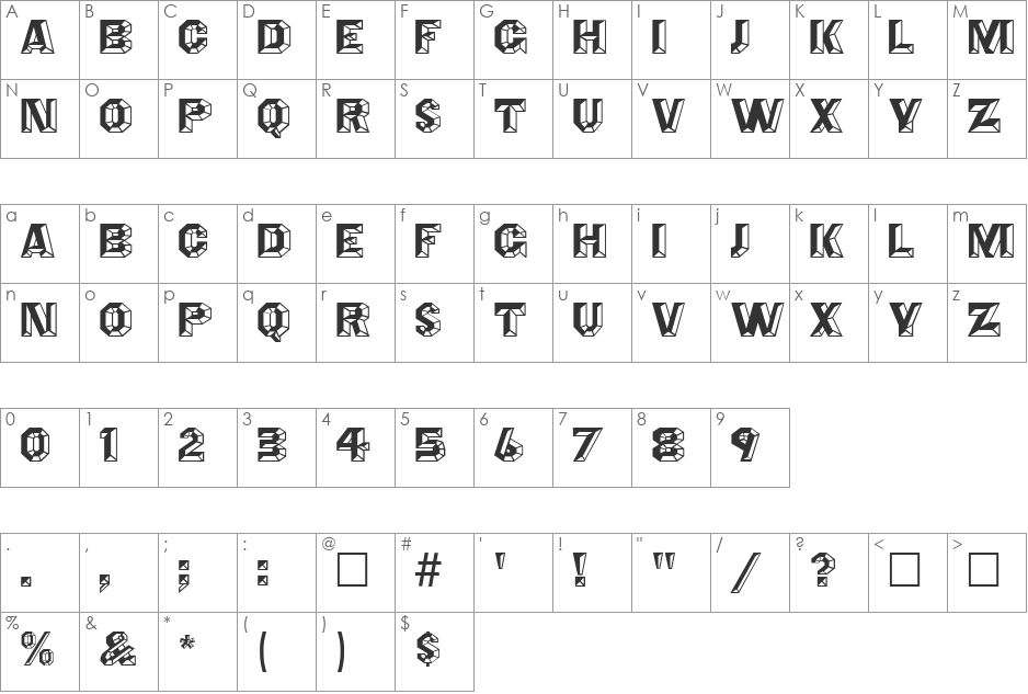 Angles Octagon font character map preview