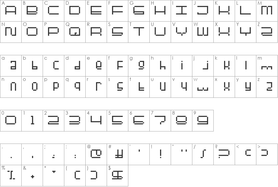 FULLERBTMP font character map preview