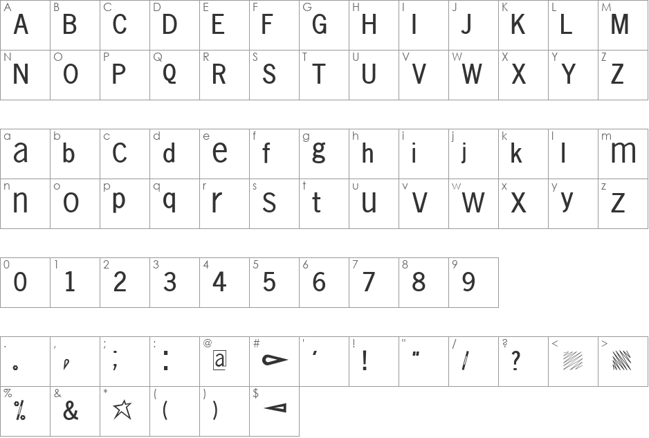FullsizeSans font character map preview