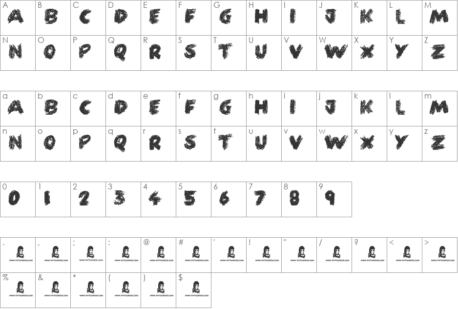 Fun Crayon font character map preview