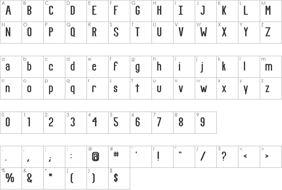 Fundamental Rush font character map preview
