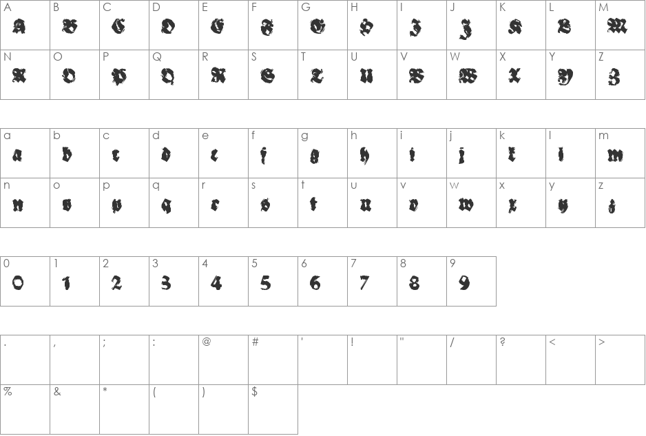 Fundamentalist font character map preview