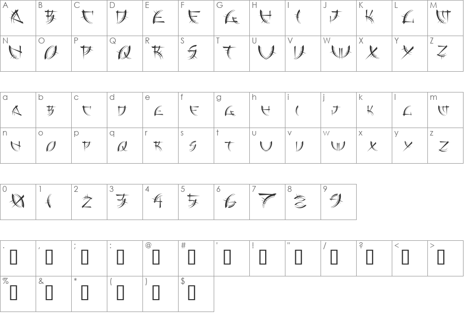 Aborigine font character map preview