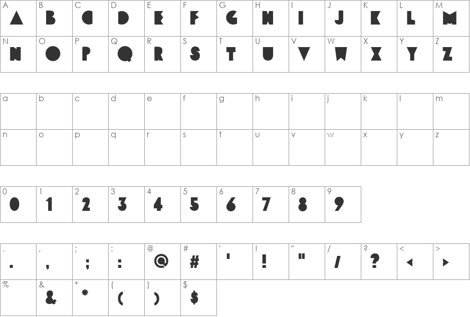 Funky&Bould font character map preview