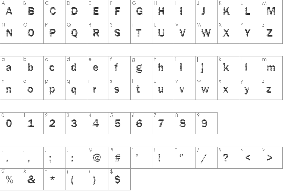 Funky01 Becker font character map preview