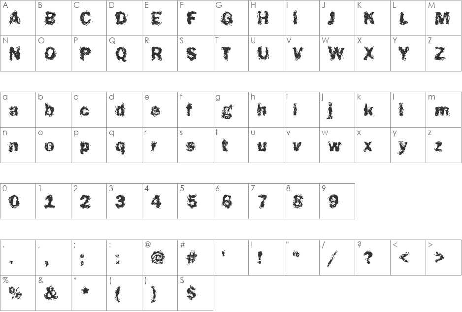 Funky23 Becker font character map preview