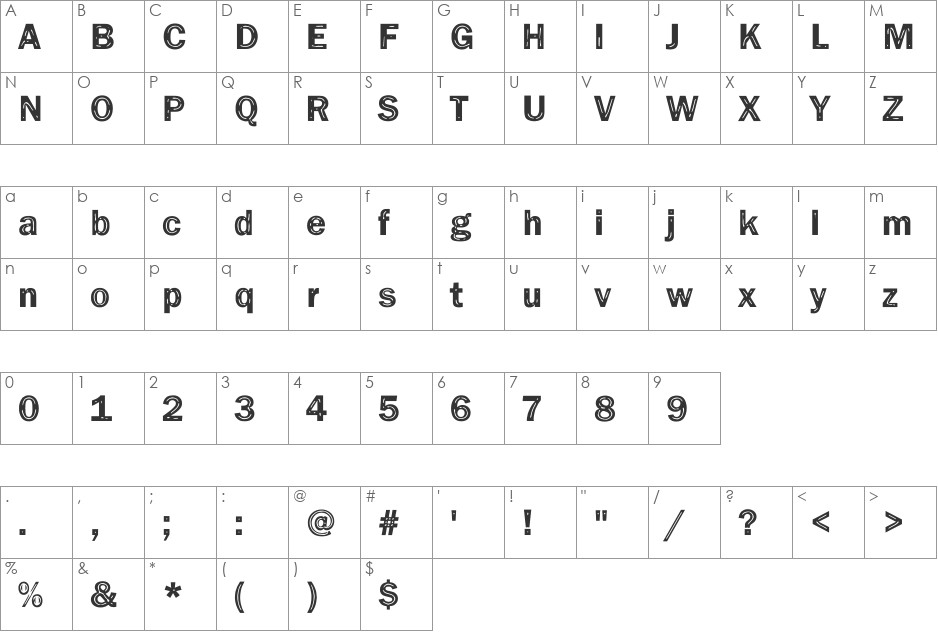 Funky33 Becker font character map preview