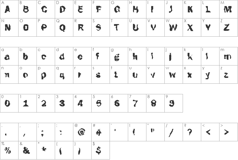 Funky48 Becker font character map preview