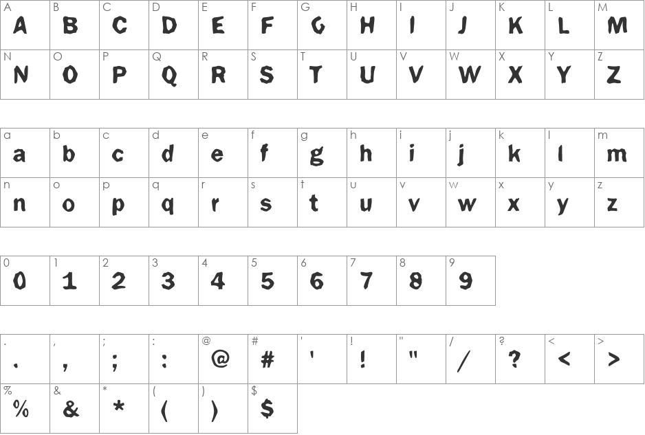 Funky49 Becker font character map preview