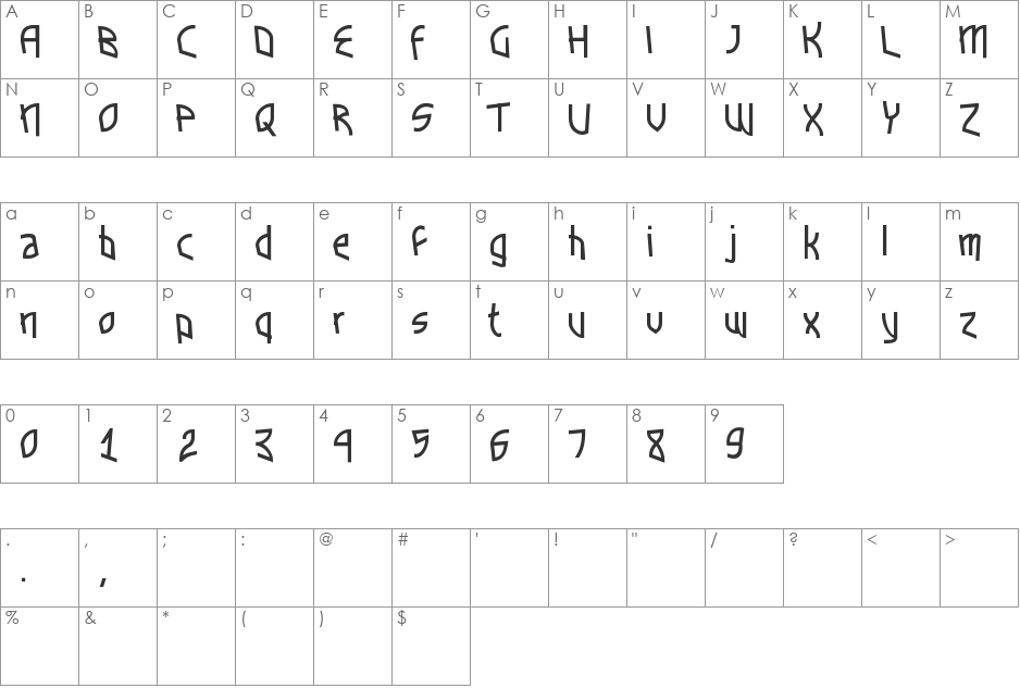 Funkytown font character map preview