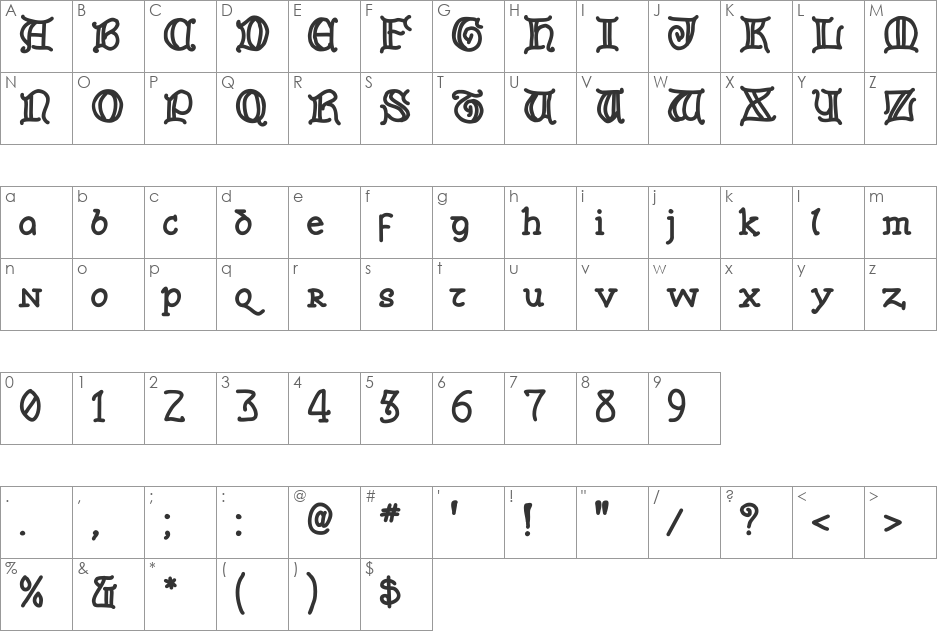FunkyUncial font character map preview