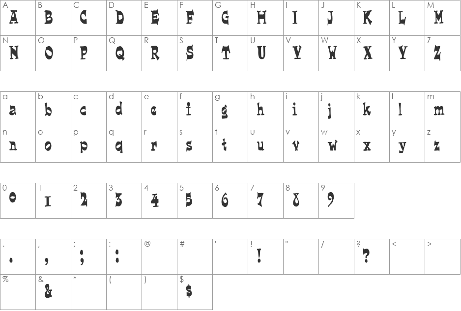 FunkyWestern font character map preview