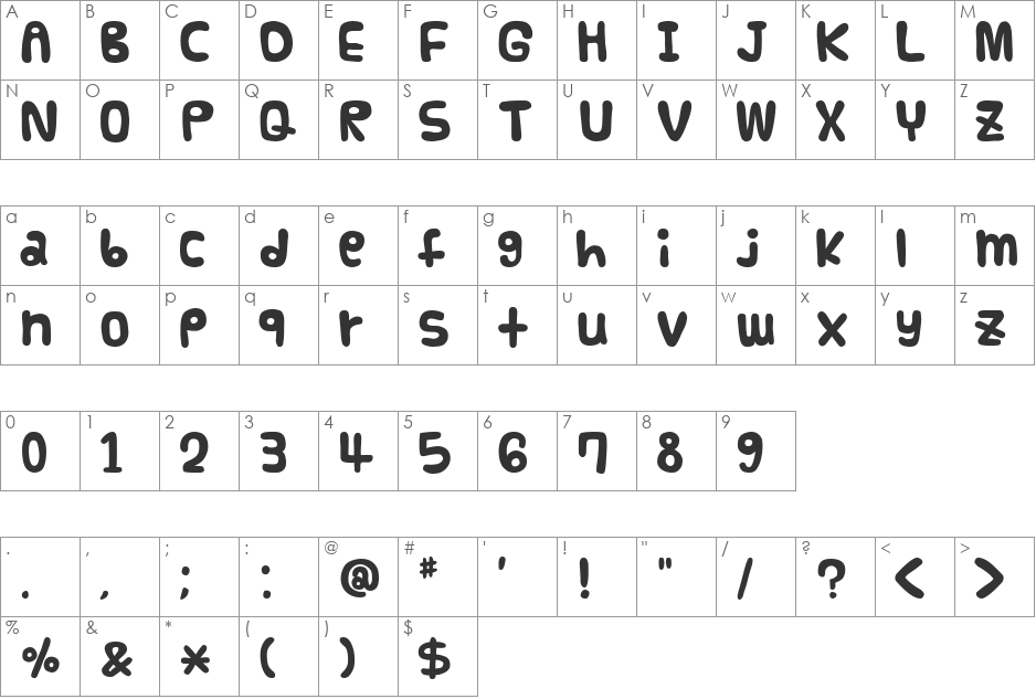 Funnier font character map preview
