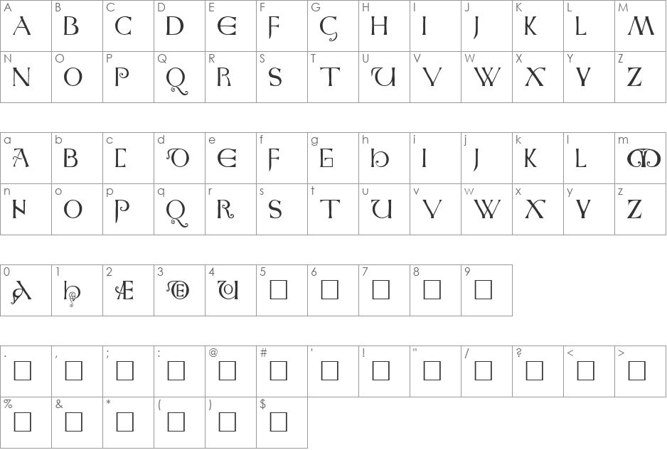 Anglo-Saxon Caps font character map preview