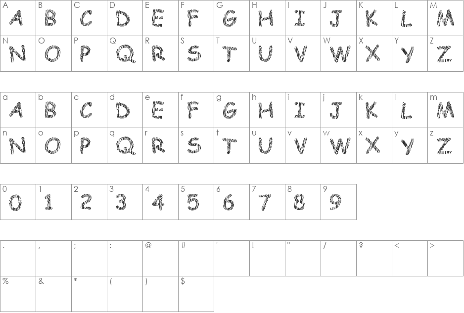 funnyzebra font character map preview