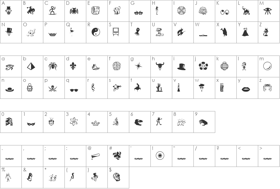 Funway 1 font character map preview
