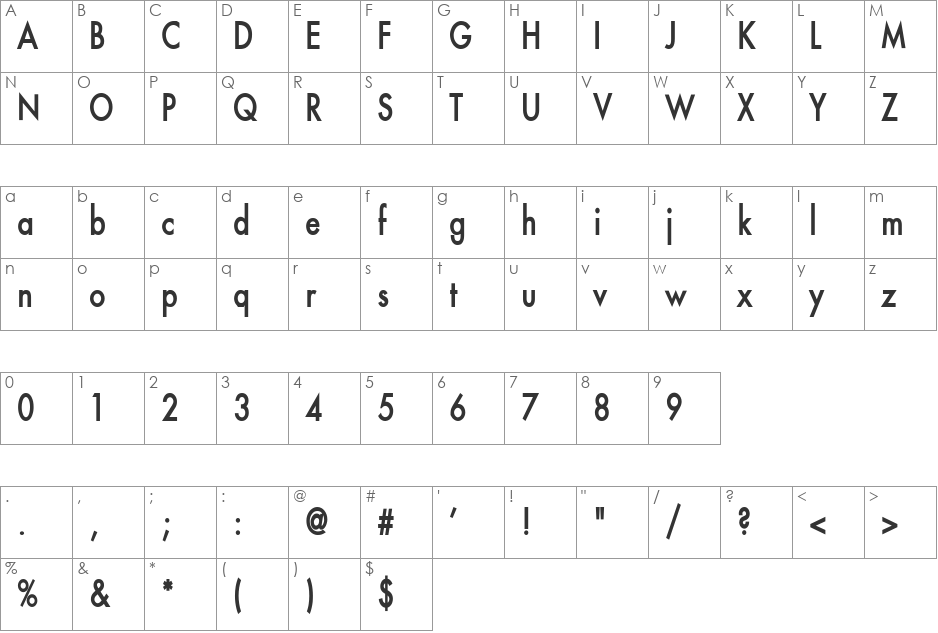 Fusi Condensed font character map preview
