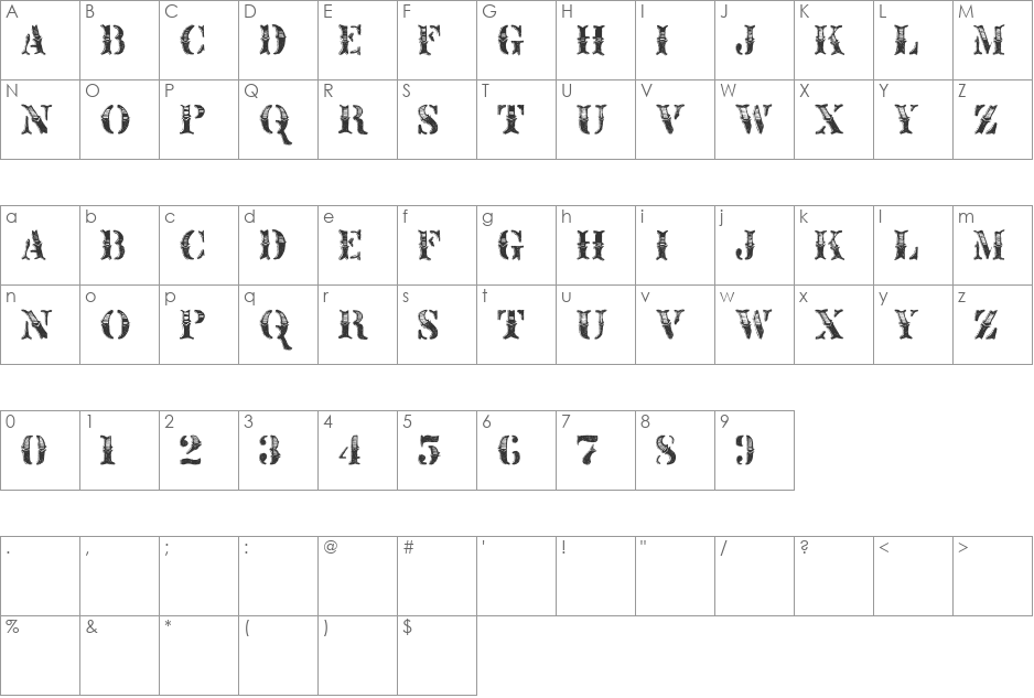Fusty Saddle font character map preview