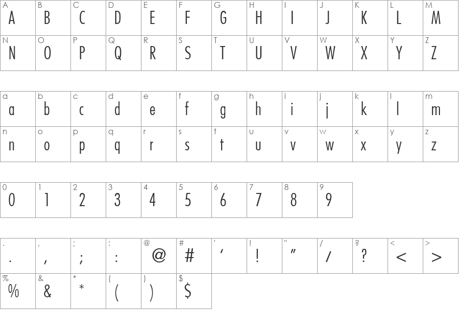 FutoralConLiDB font character map preview
