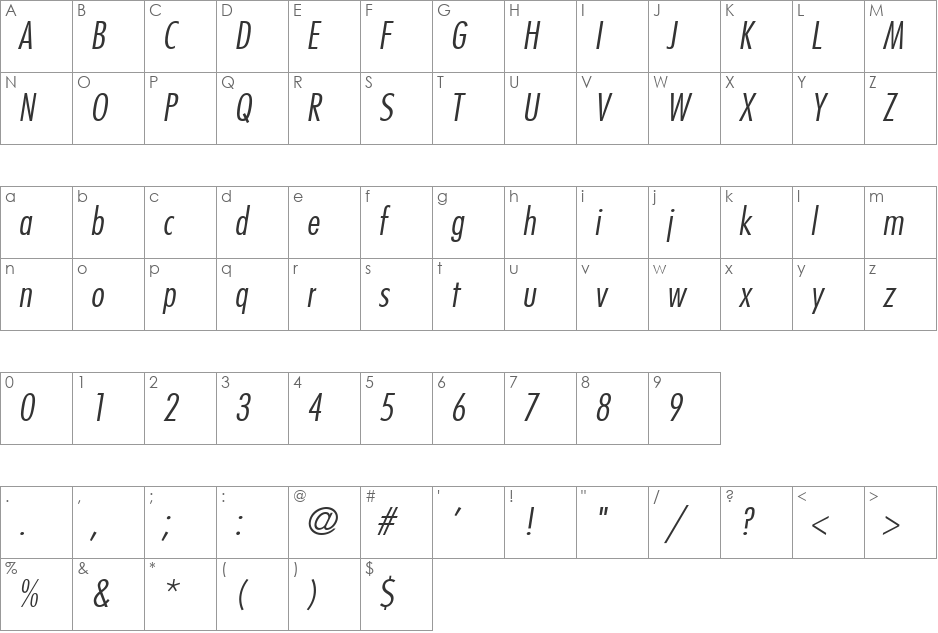 Futura BdCn BT font character map preview